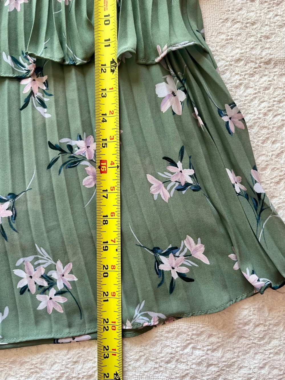 Love & Piece Sweet Olive Green Floral Pleated Ruffle Blouse with Flutter Sleeves - Picture 8 of 10